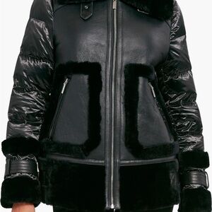 Dawn Levy Genuine Shearling and Down Mixed Media Black Coat NWT size XS